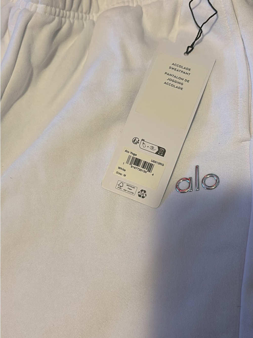 ALO Yoga White Sweatpants with Metallic 'alo' Logo